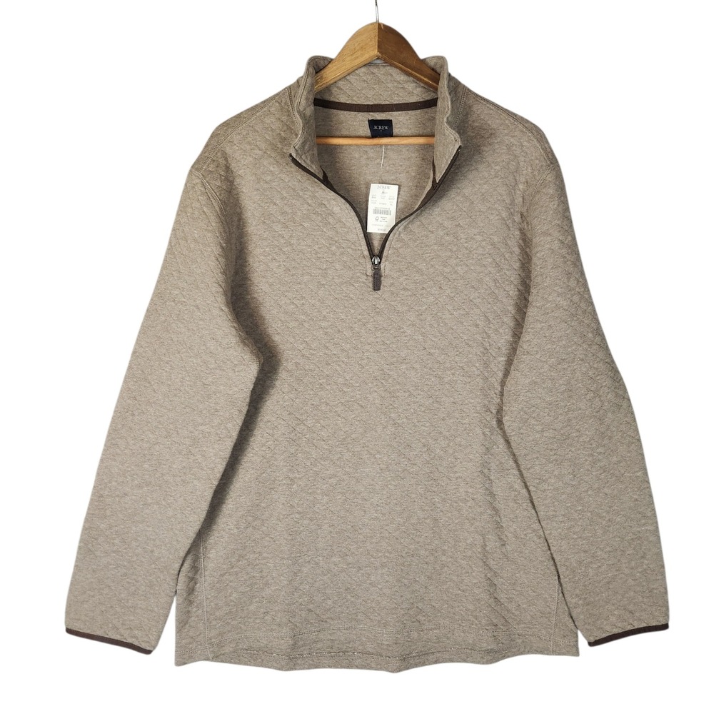 J. Crew Quilted Quarter-Zip Pullover Men's XL Tan‎ Cotton Sweater NWT